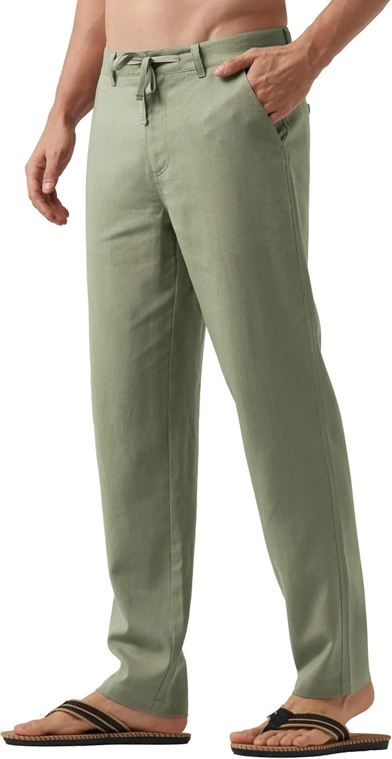 Willit Men's Linen Pants Casual Linen Dress Pants Drawstring Beach Summer Lightweight Trousers 29" 30" 32"
