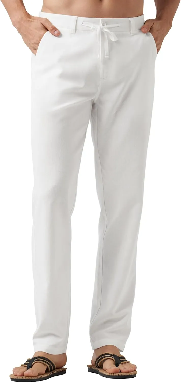 Willit Men's Linen Pants Casual Linen Dress Pants Drawstring Beach Summer Lightweight Trousers 29" 30" 32"