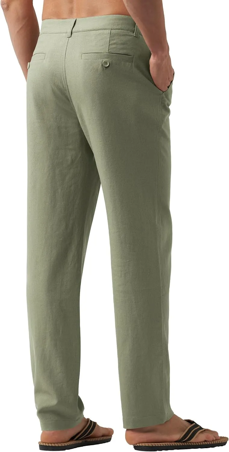 Willit Men's Linen Pants Casual Linen Dress Pants Drawstring Beach Summer Lightweight Trousers 29" 30" 32"