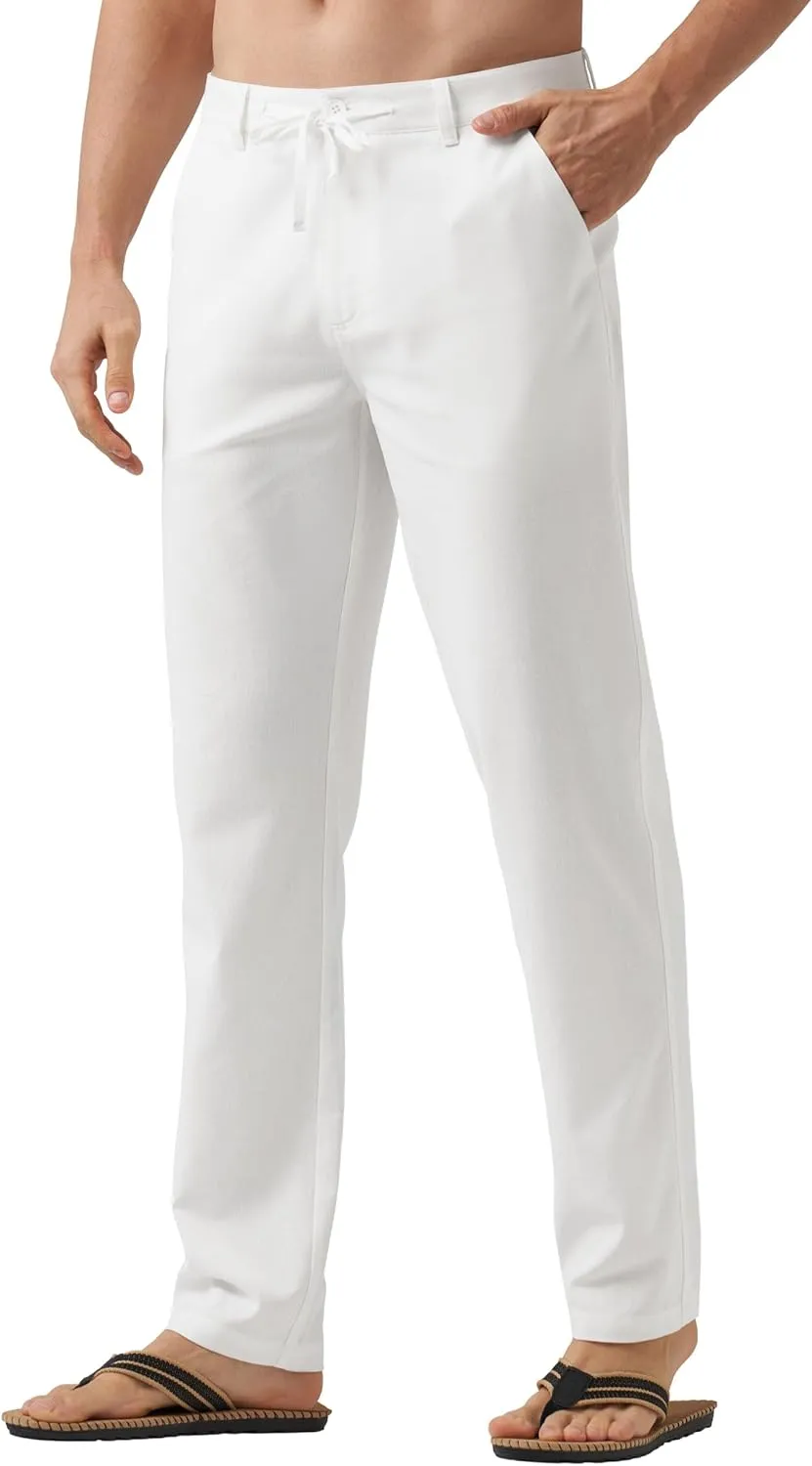 Willit Men's Linen Pants Casual Linen Dress Pants Drawstring Beach Summer Lightweight Trousers 29" 30" 32"