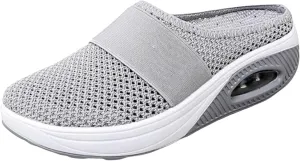 Womens Air Cushion Walking Shoes Slip-On Mesh Breathable Arch Support Mule Shoes Lightweight Closed Toe Slippers Outdoor Sneakers