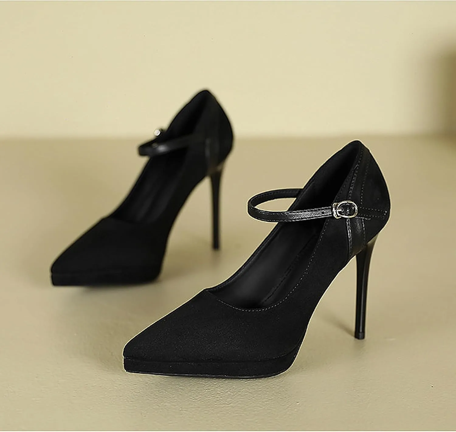 Women's Ankle Cross Strap Pumps Platform Stiletto Dress High Heel Mouth Heeled Office Clubbing Work Courts Shoes Ladies Party Wedding Fashion Closed Pointed Toe Slip On