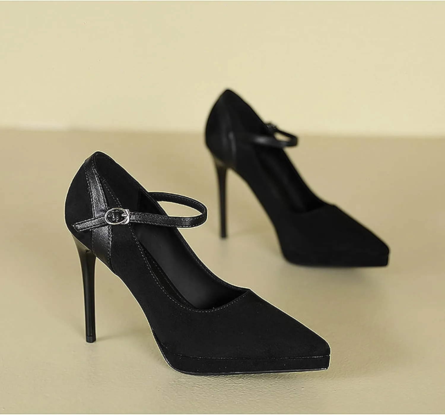 Women's Ankle Cross Strap Pumps Platform Stiletto Dress High Heel Mouth Heeled Office Clubbing Work Courts Shoes Ladies Party Wedding Fashion Closed Pointed Toe Slip On