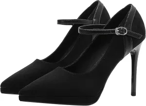 Women's Ankle Cross Strap Pumps Platform Stiletto Dress High Heel Mouth Heeled Office Clubbing Work Courts Shoes Ladies Party Wedding Fashion Closed Pointed Toe Slip On