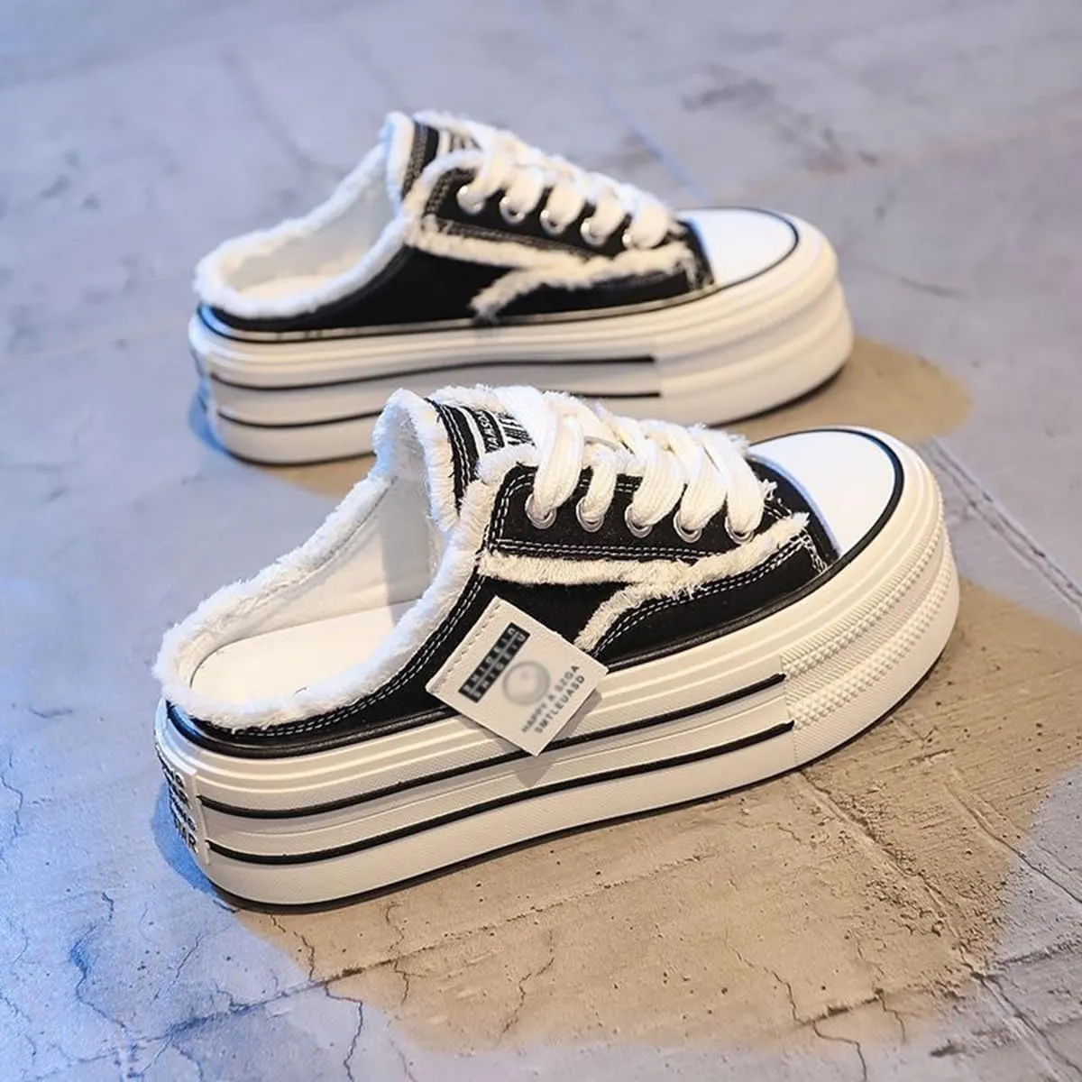 Women's Canvas Mule Sneakers Slip on Platform Shoes Comfortable Breathable Casual Indoor Outdoor