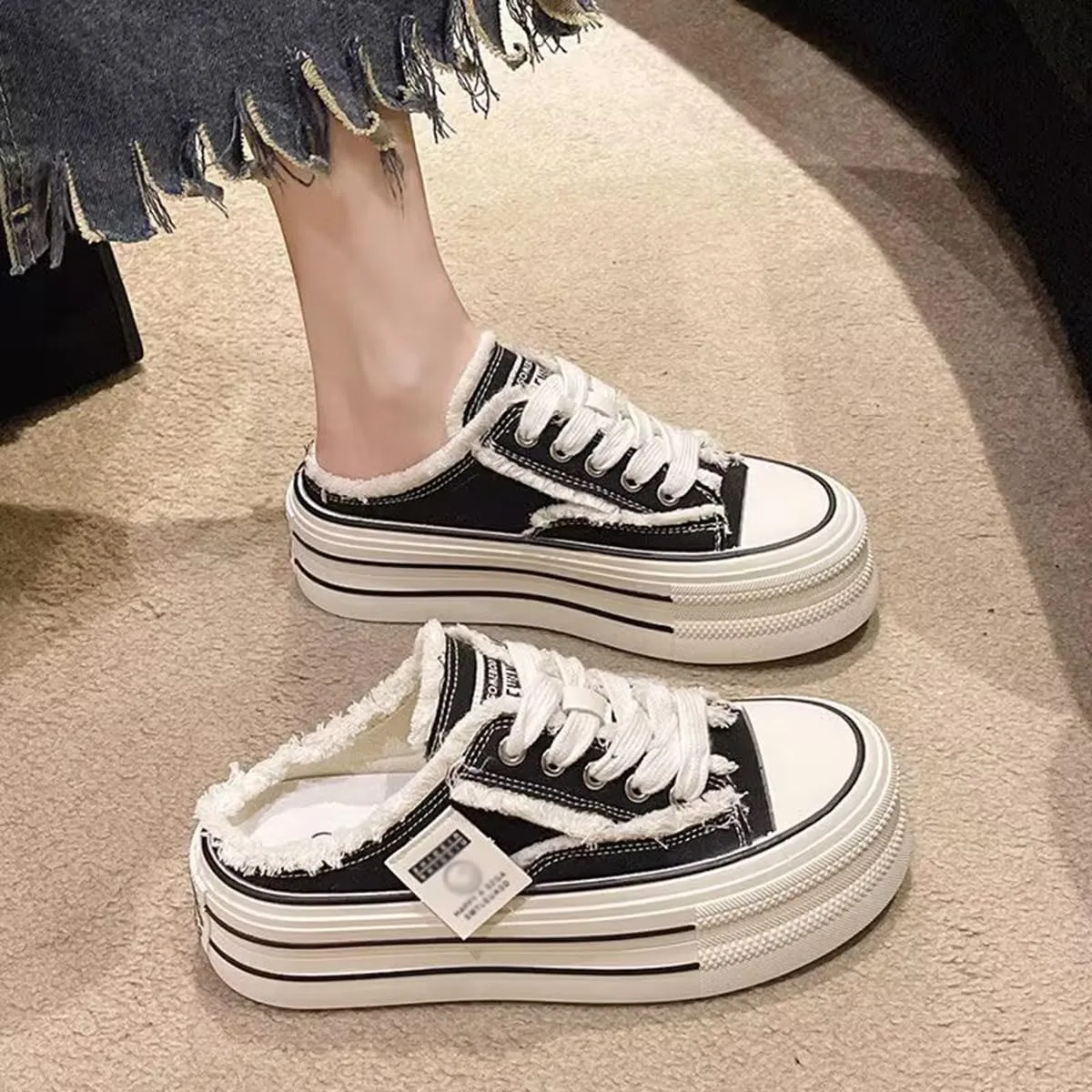 Women's Canvas Mule Sneakers Slip on Platform Shoes Comfortable Breathable Casual Indoor Outdoor