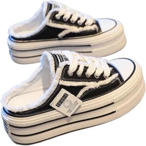 Women's Canvas Mule Sneakers Slip on Platform Shoes Comfortable Breathable Casual Indoor Outdoor