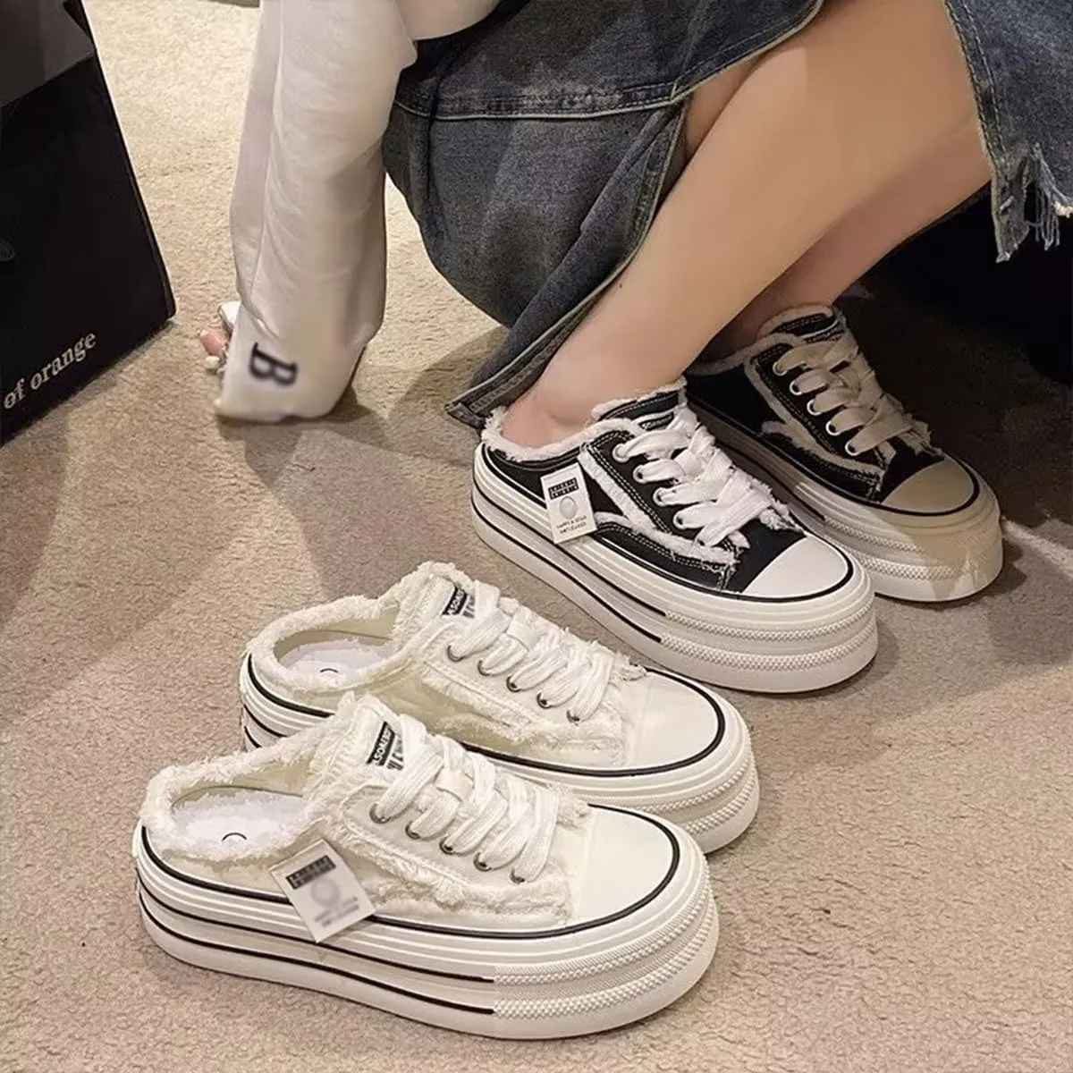 Women's Canvas Mule Sneakers Slip on Platform Shoes Comfortable Breathable Casual Indoor Outdoor