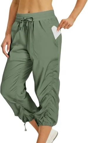 Womens Capri Pants Summer Quick Dry Hiking Pants Drawstring Casual Lightweight Stretch Active Pant Joggers