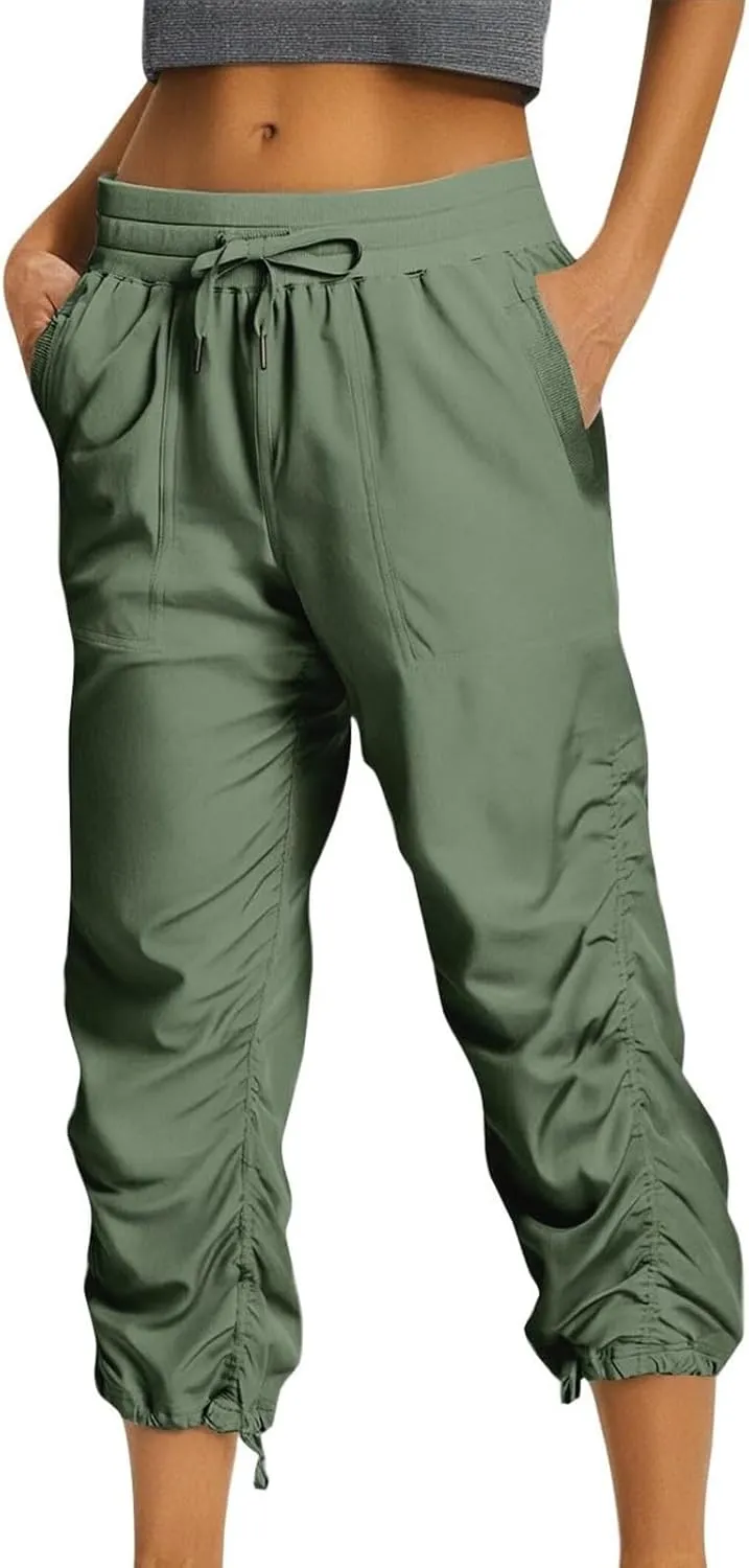 Womens Capri Pants Summer Quick Dry Hiking Pants Drawstring Casual Lightweight Stretch Active Pant Joggers