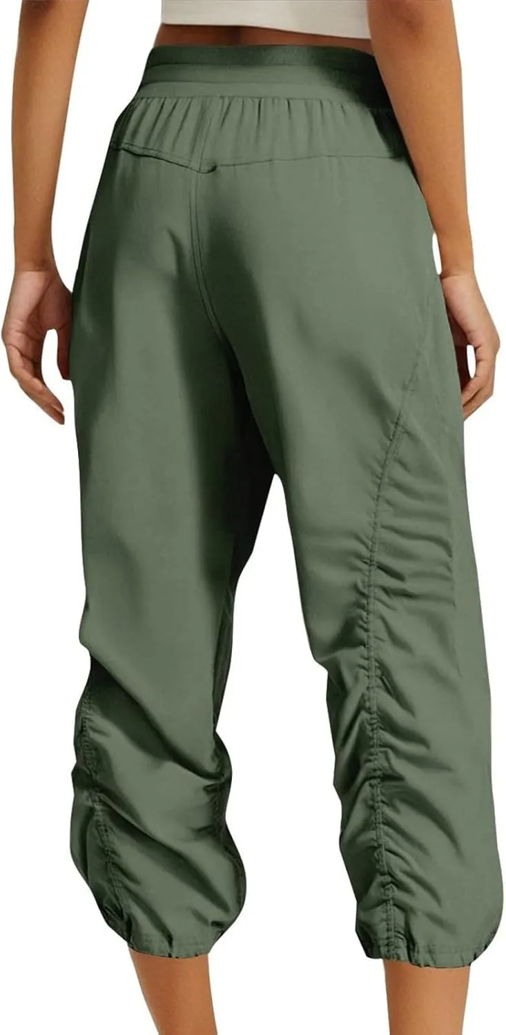 Womens Capri Pants Summer Quick Dry Hiking Pants Drawstring Casual Lightweight Stretch Active Pant Joggers