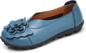 Womens Casual Loafers Shoes Round Toe Lightweight Soft Flat Moccasins Shoes Dressy Leather Slip On Comfortable Walking Loafer