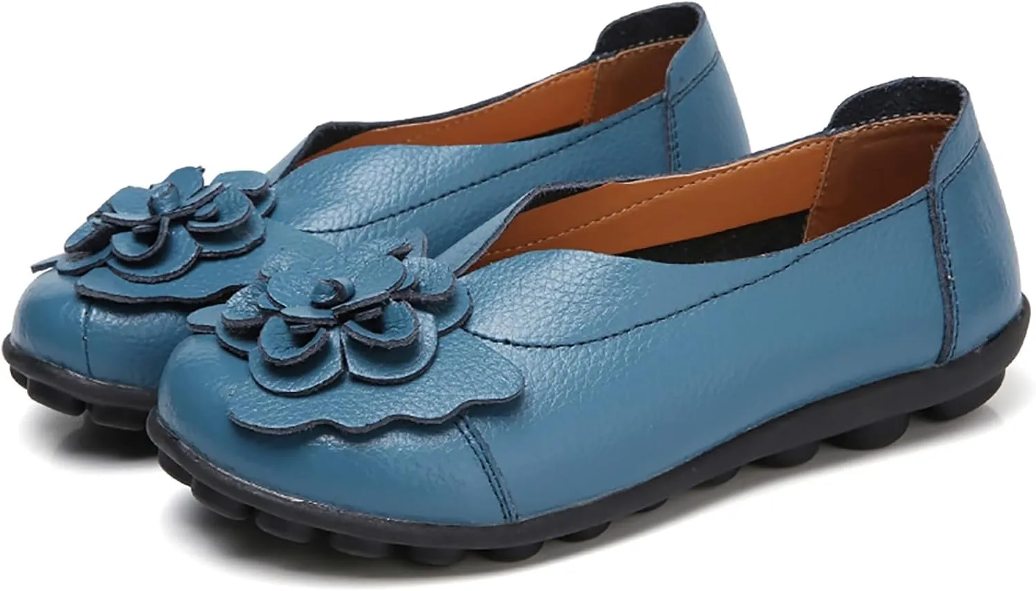 Womens Casual Loafers Shoes Round Toe Lightweight Soft Flat Moccasins Shoes Dressy Leather Slip On Comfortable Walking Loafer
