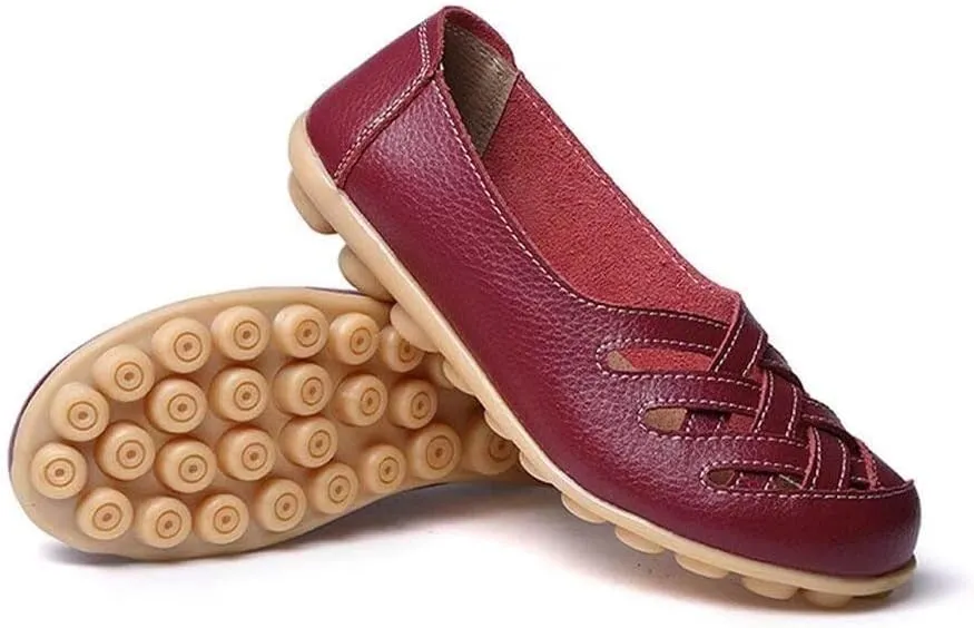 Women's Cowhide Leather Loafers Flats Sandals Slip-On