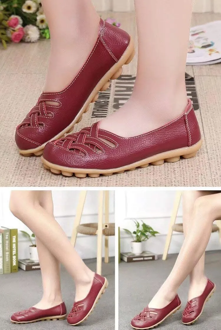 Women's Cowhide Leather Loafers Flats Sandals Slip-On