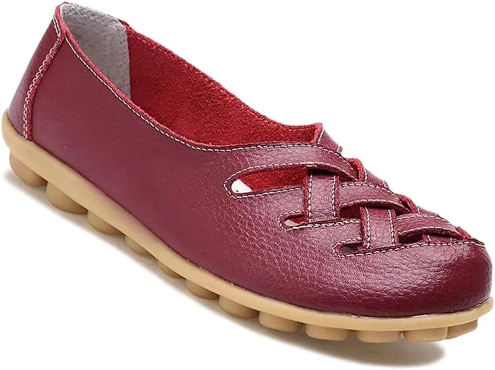 Women's Cowhide Leather Loafers Flats Sandals Slip-On