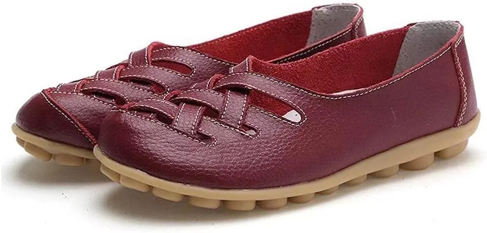 Women's Cowhide Leather Loafers Flats Sandals Slip-On