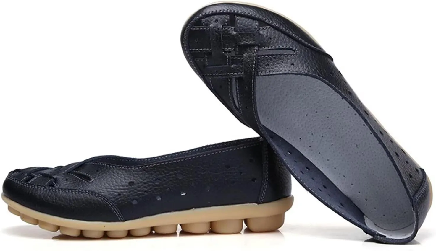 Women's Cowhide Leather Shoes Loafers Flats Sandals Slip-On Breathable