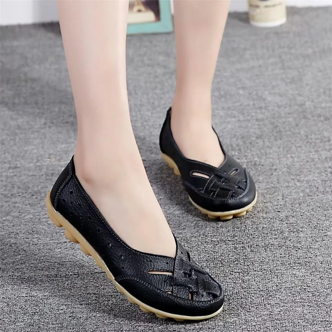 Women's Cowhide Leather Shoes Loafers Flats Sandals Slip-On Breathable