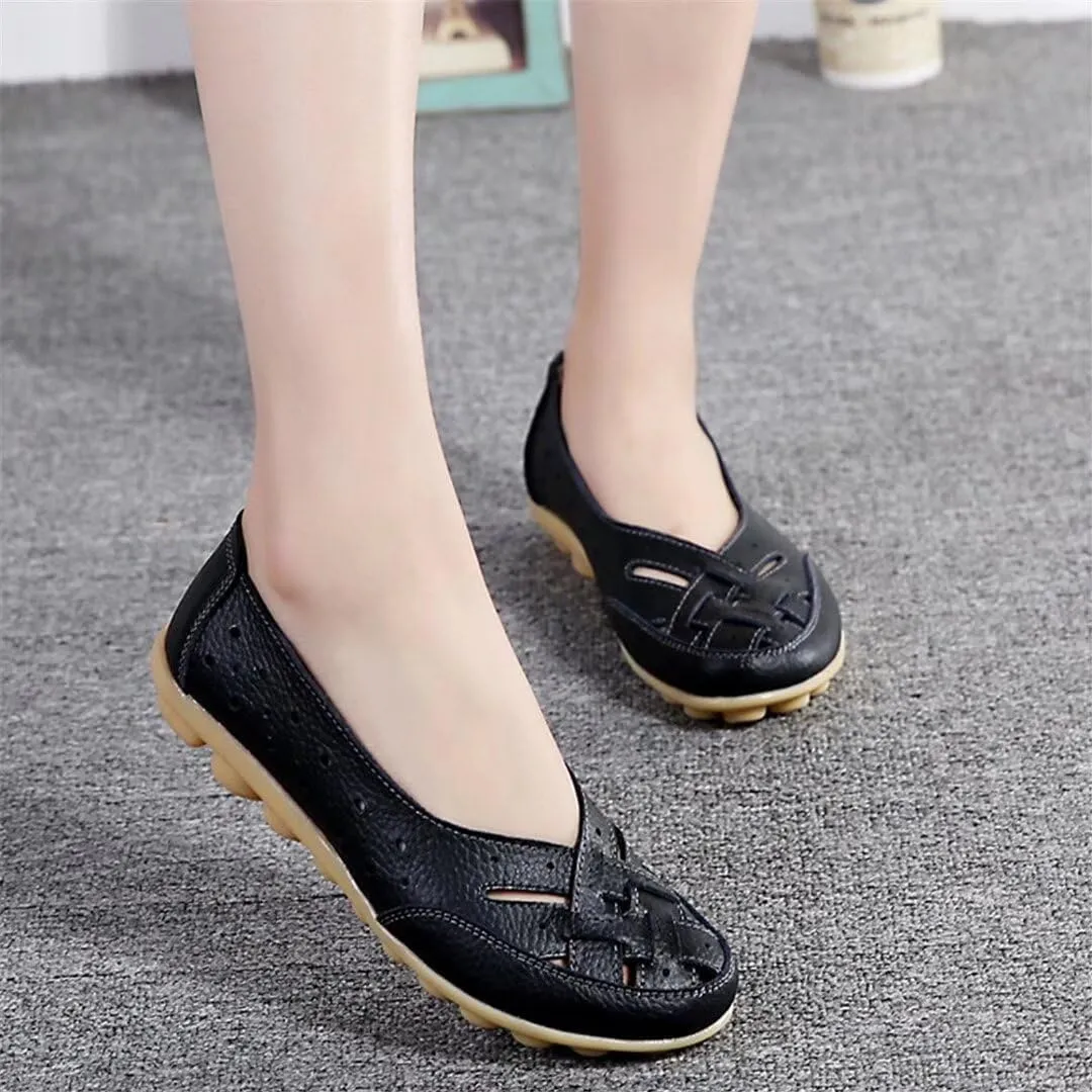 Women's Cowhide Leather Shoes Retro Closed Toe Flat Sandals Casual Comfort Slip On Shoe Fashion Genuine Sandal Wide Box Loafers Shoes Driving Moccasins Dressy Walking Sandals
