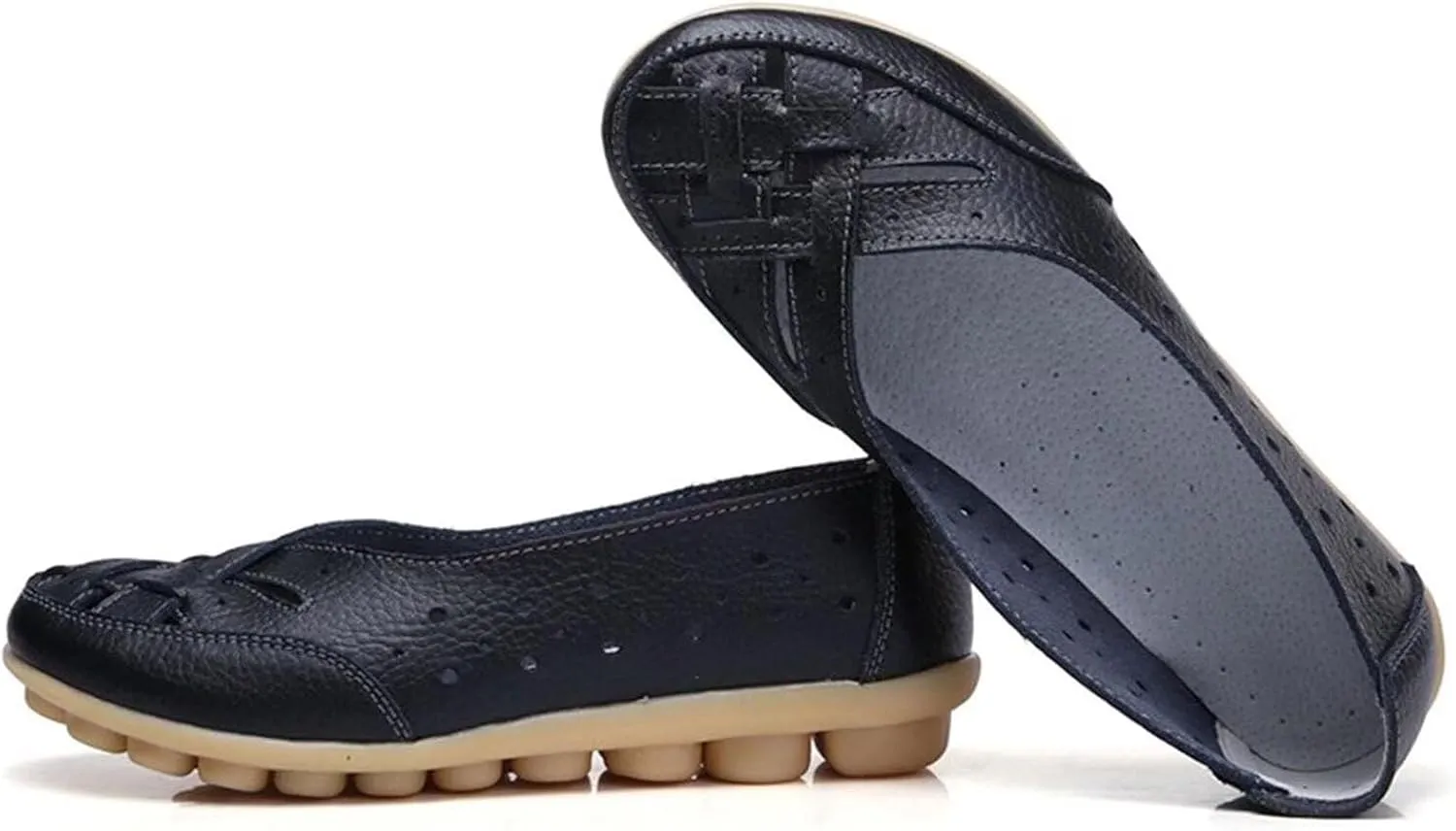 Women's Cowhide Leather Shoes Retro Closed Toe Flat Sandals Casual Comfort Slip On Shoe Fashion Genuine Sandal Wide Box Loafers Shoes Driving Moccasins Dressy Walking Sandals