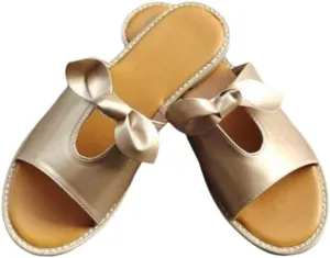 Women’s Cozy Bow Tie Slippers – Soft Open-Toe Round Toe Solid Color Flat Slides for Indoor & Outdoor Wear, Breathable, Lightweight & Easy Slip-On Design