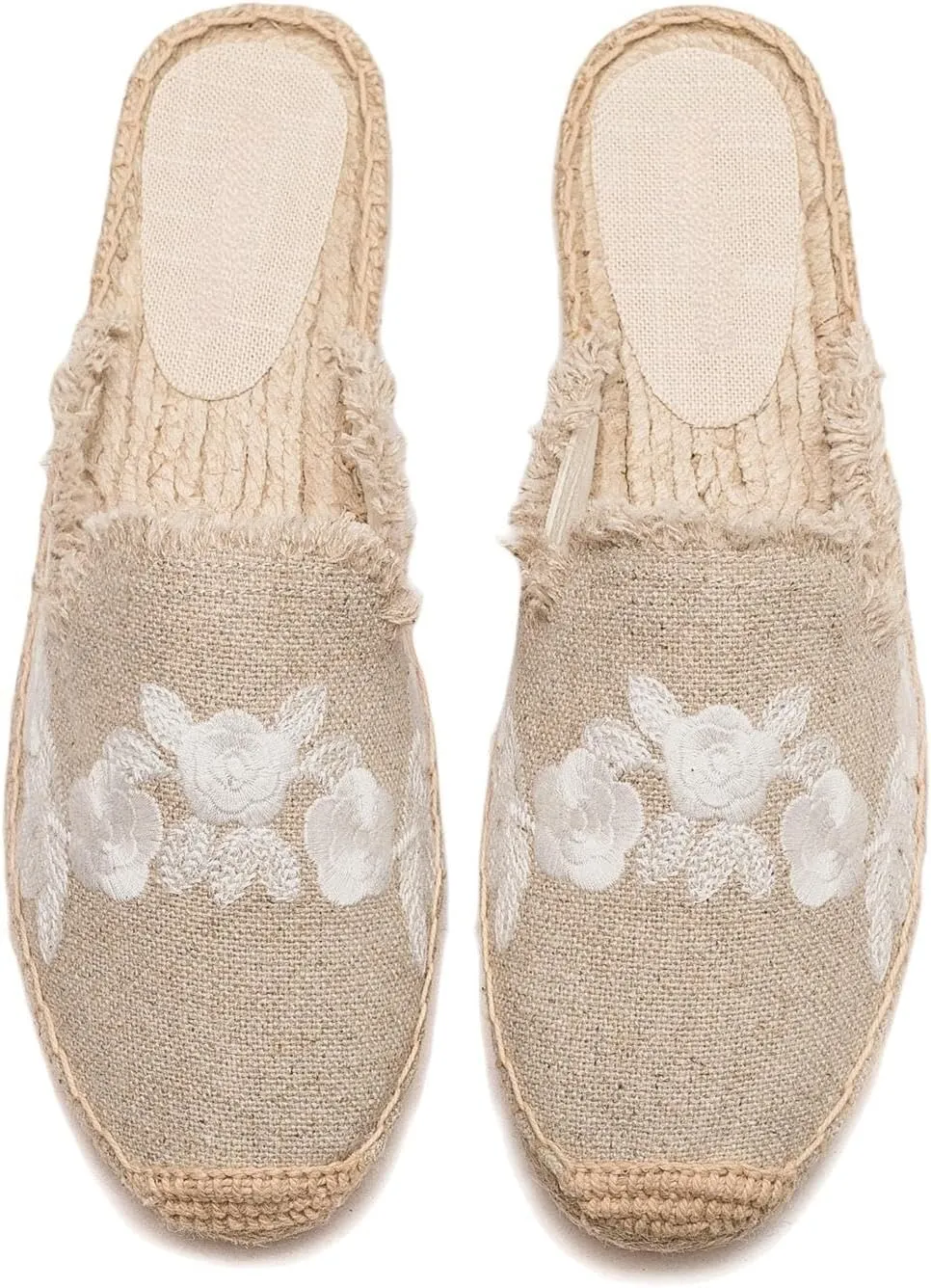 Womens Embroidery Espadrille Mules Flats - Fashion Flats Shoes Comfortable Mule Shoes Breathable Espadrilles Anti-Slip Slipper