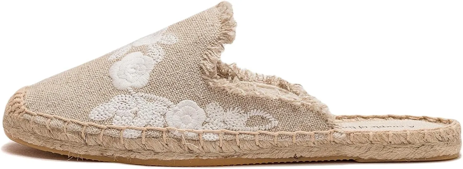 Womens Embroidery Espadrille Mules Flats - Fashion Flats Shoes Comfortable Mule Shoes Breathable Espadrilles Anti-Slip Slipper