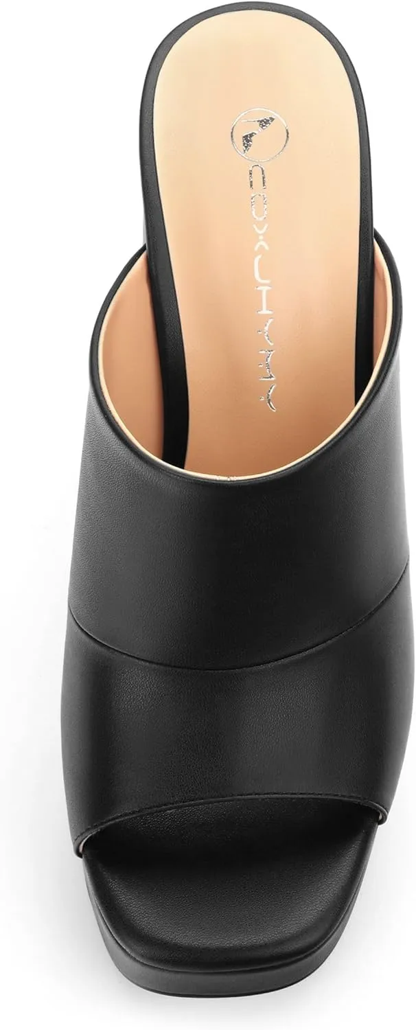 Womens Fashion Womens Platform Chunky Heels Sandals Square Open Toe High Heeled Sandals Slip On Slides Dress Party Wedding Shoes