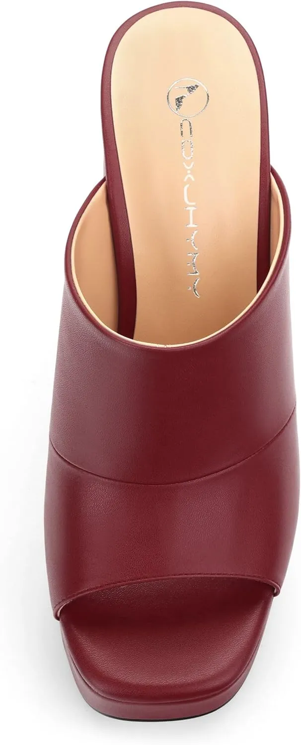 Womens Fashion Womens Platform Chunky Heels Sandals Square Open Toe High Heeled Sandals Slip On Slides Dress Party Wedding Shoes