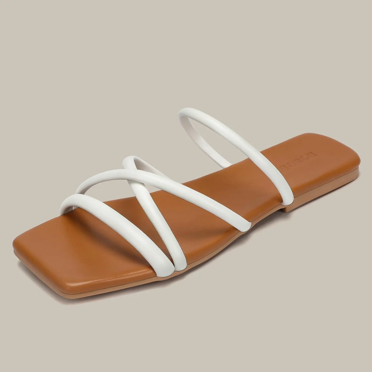 Women's Flat Sandals Strappy Square Open Toe Slide Sandals Dressy Comfortable Wide Feet Friendly