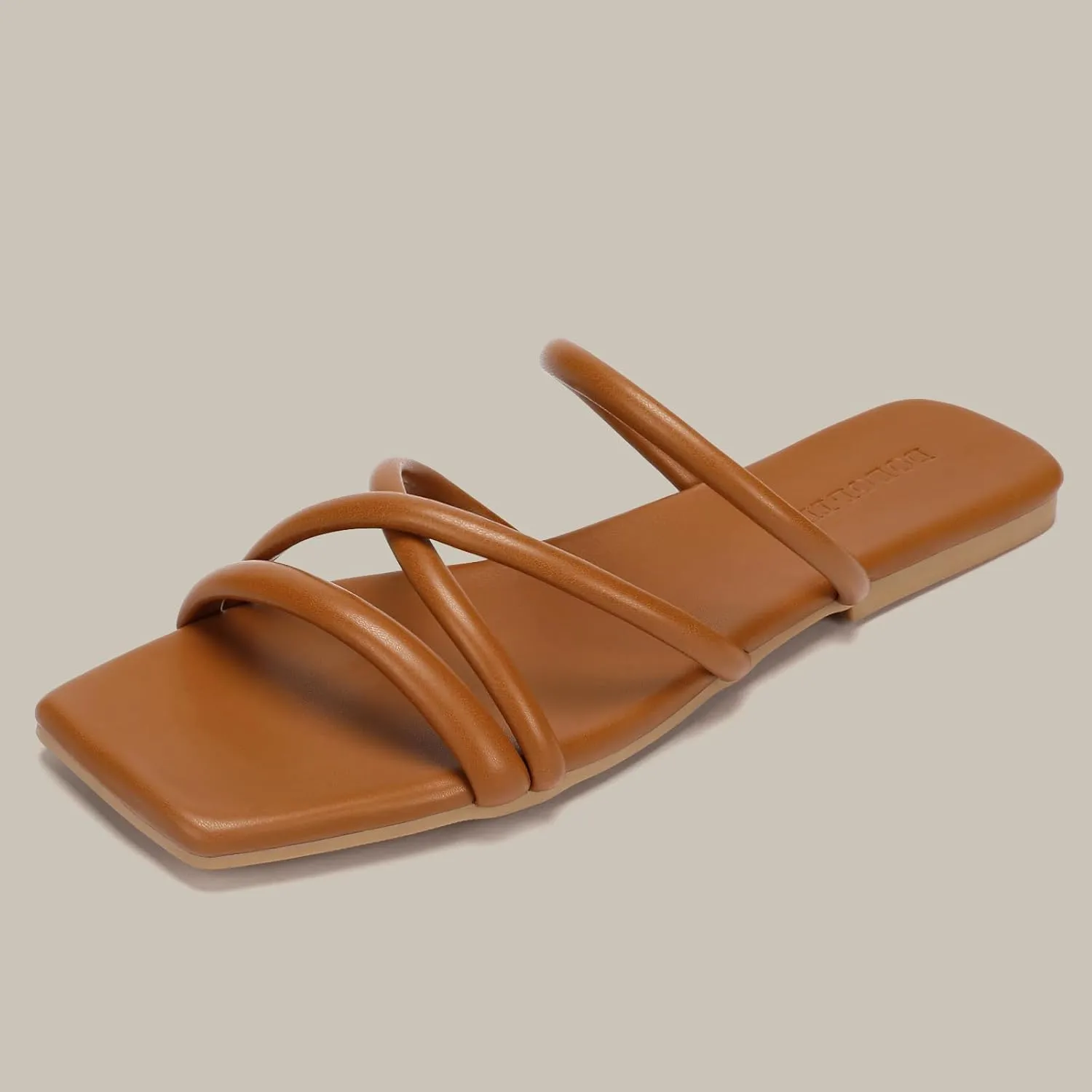 Women's Flat Sandals Strappy Square Open Toe Slide Sandals Dressy Comfortable Wide Feet Friendly
