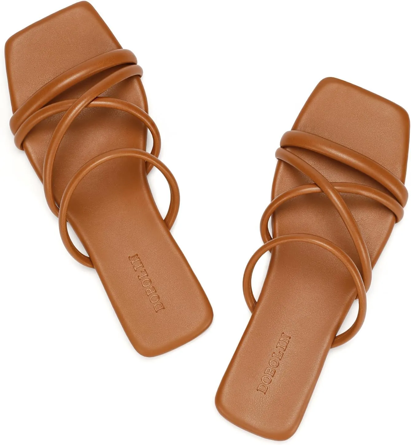 Women's Flat Sandals Strappy Square Open Toe Slide Sandals Dressy Comfortable Wide Feet Friendly
