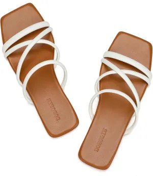 Women's Flat Sandals Strappy Square Open Toe Slide Sandals Dressy Comfortable Wide Feet Friendly