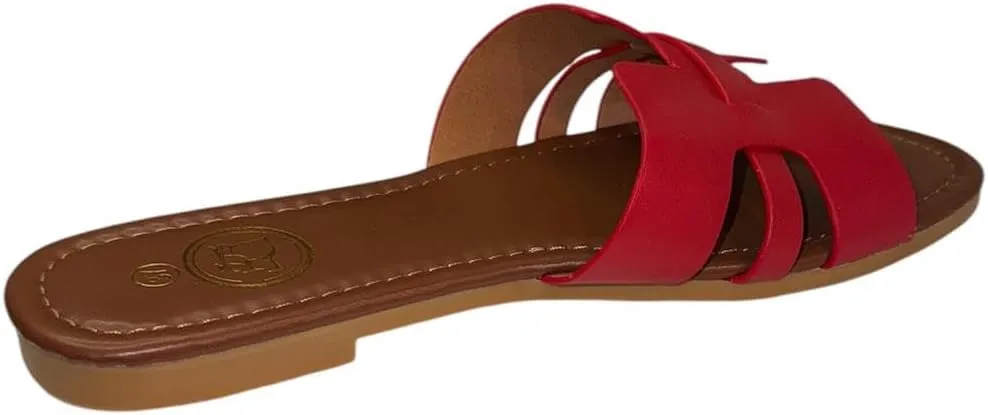 Women's Flat Slide Sandals, Open Toe Slip-On