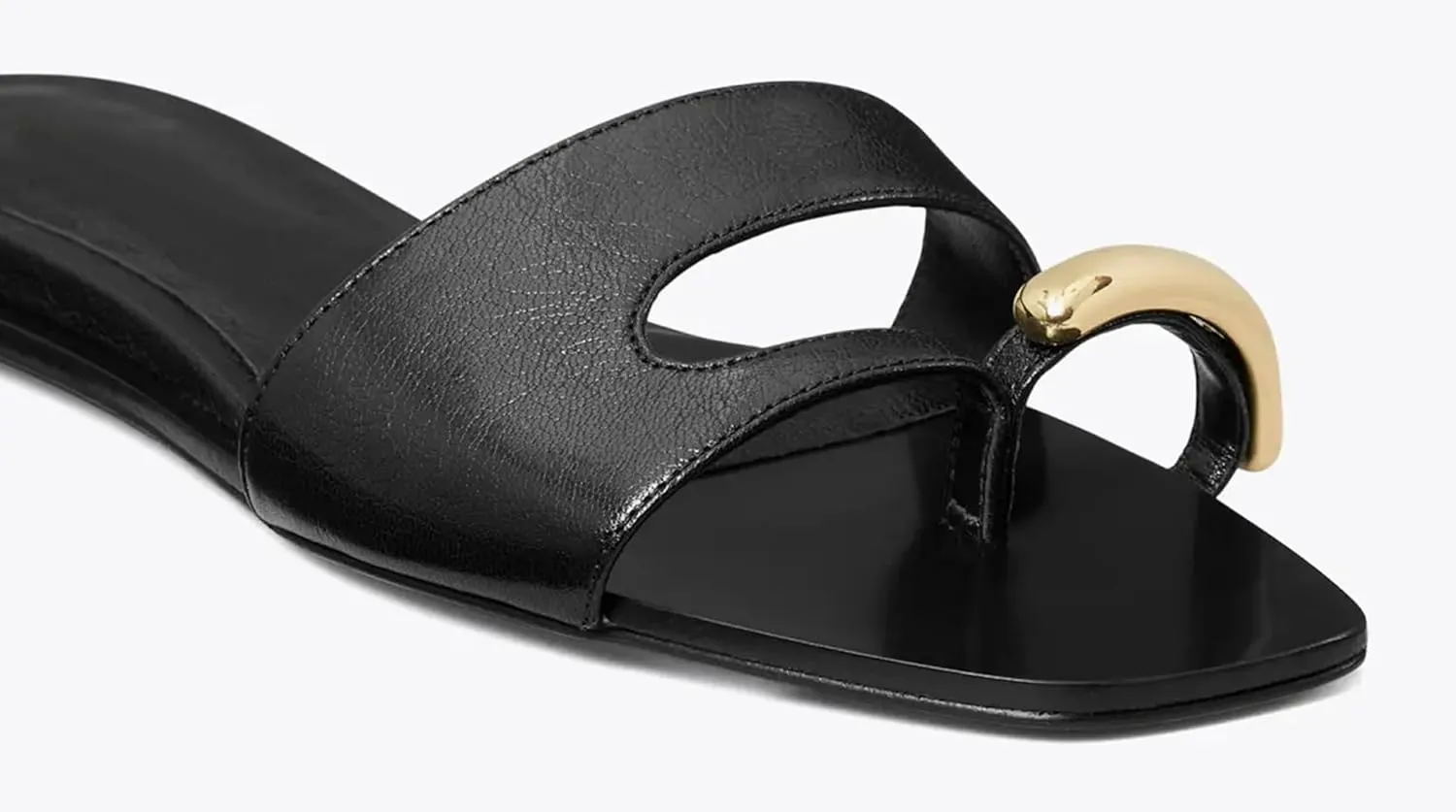Women's Flat Slide Sandals Open Toe Summer Slip-On Shoes with Gold Buckle Detail, Casual Chic Black Leather Slides for Beach, Travel, Daily Wear