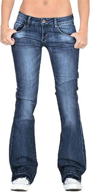 Women's Fringe Washed Bootleg Jeans Ripped Flare Low Rise Fitted Denim Pants Classic Stretch Curvy Bootcut Jeans
