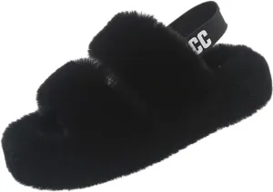 Women's Fuzzy Slippers Adjustable Fluffy Thick Sole Cozy Comfy Memory Foam Open Toe House Slippers Faux Fur Soft Plush Two Band Slides Anti-Skid Indoor Outdoor Home Bedroom for Women
