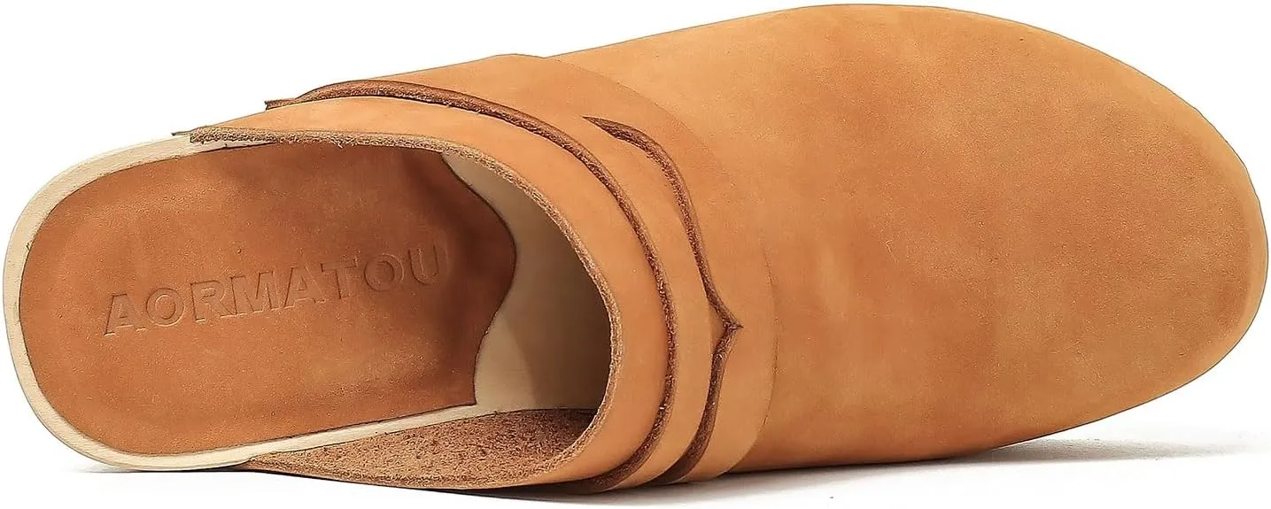 Women's Handmade Wooden Clog Mule 2.3" Open Back Leather Clogs Classic Clogs Mule for Long-Lasting Wear
