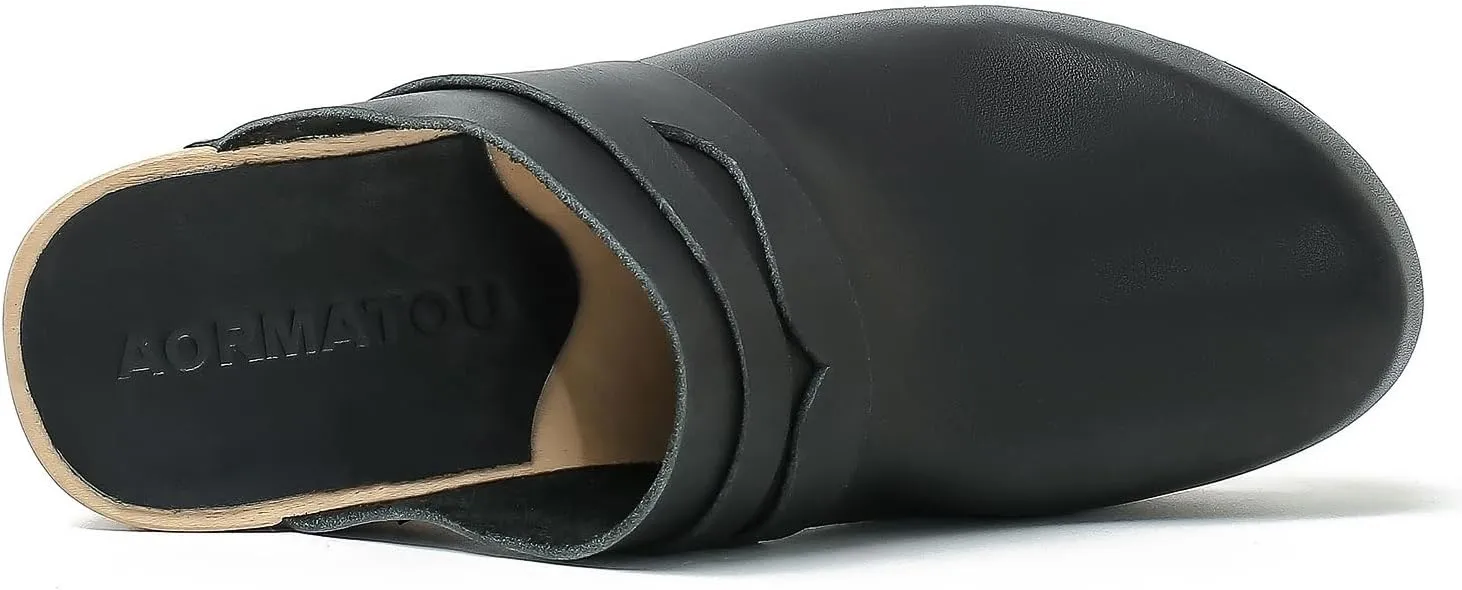 Women's Handmade Wooden Clog Mule 2.3" Open Back Leather Clogs Classic Clogs Mule for Long-Lasting Wear