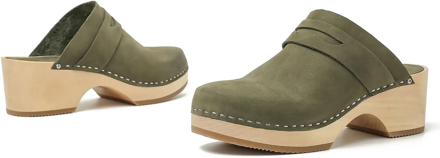 Women's Handmade Wooden Clog Mule 2.3" Open Back Leather Clogs Classic Clogs Mule for Long-Lasting Wear