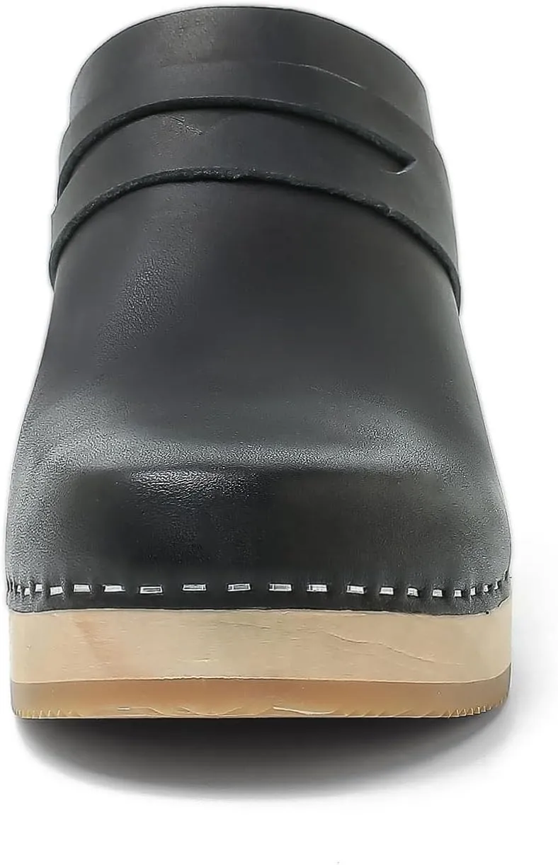 Women's Handmade Wooden Clog Mule 2.3" Open Back Leather Clogs Classic Clogs Mule for Long-Lasting Wear