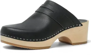 Women's Handmade Wooden Clog Mule 2.3" Open Back Leather Clogs Classic Clogs Mule for Long-Lasting Wear