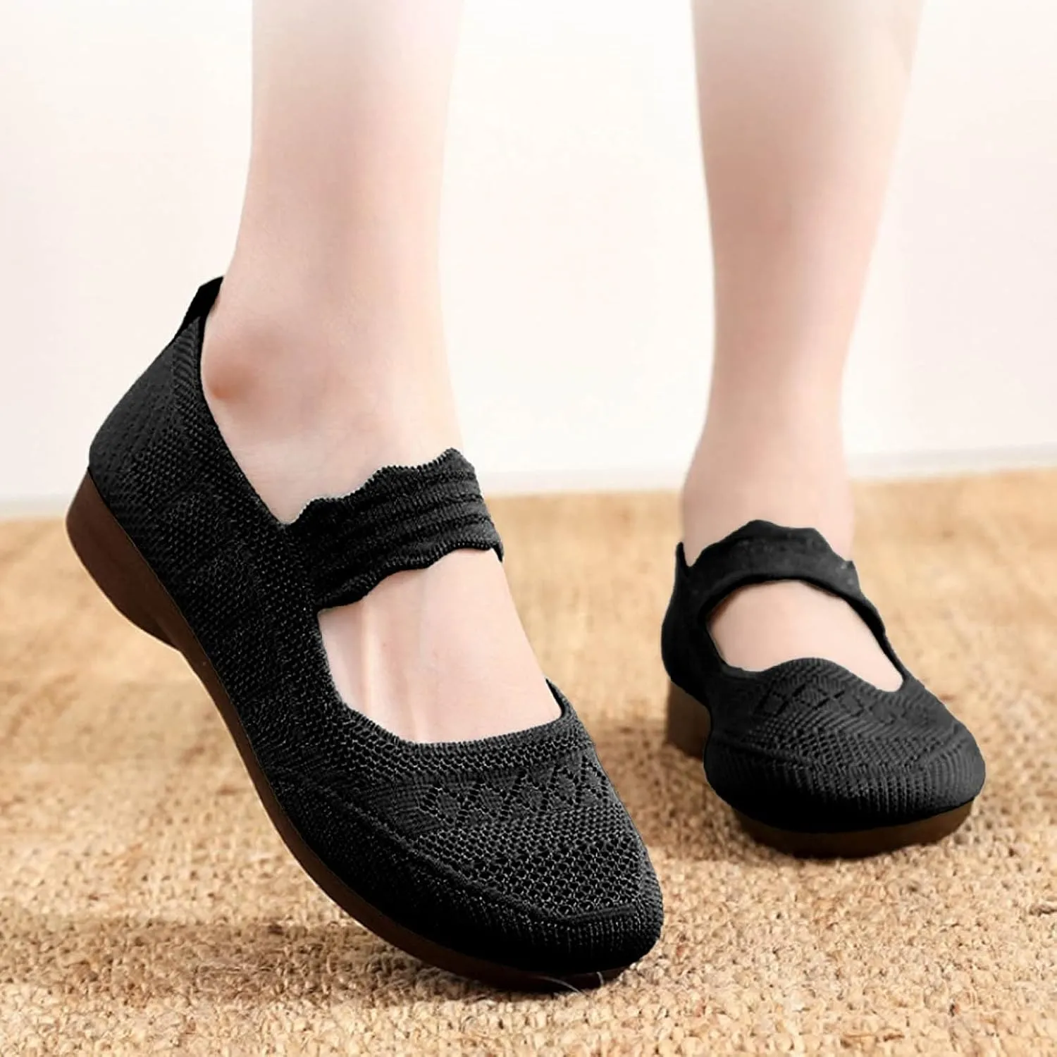 Womens Knitted Flat Shoes Lightweight Comfortable Slip on Loafers Breathable Flats Knit loaferas Casual Breathable mesh Walking Shoes Round Toe Ballet Flat Shoes Walking Flats Shoes for Women