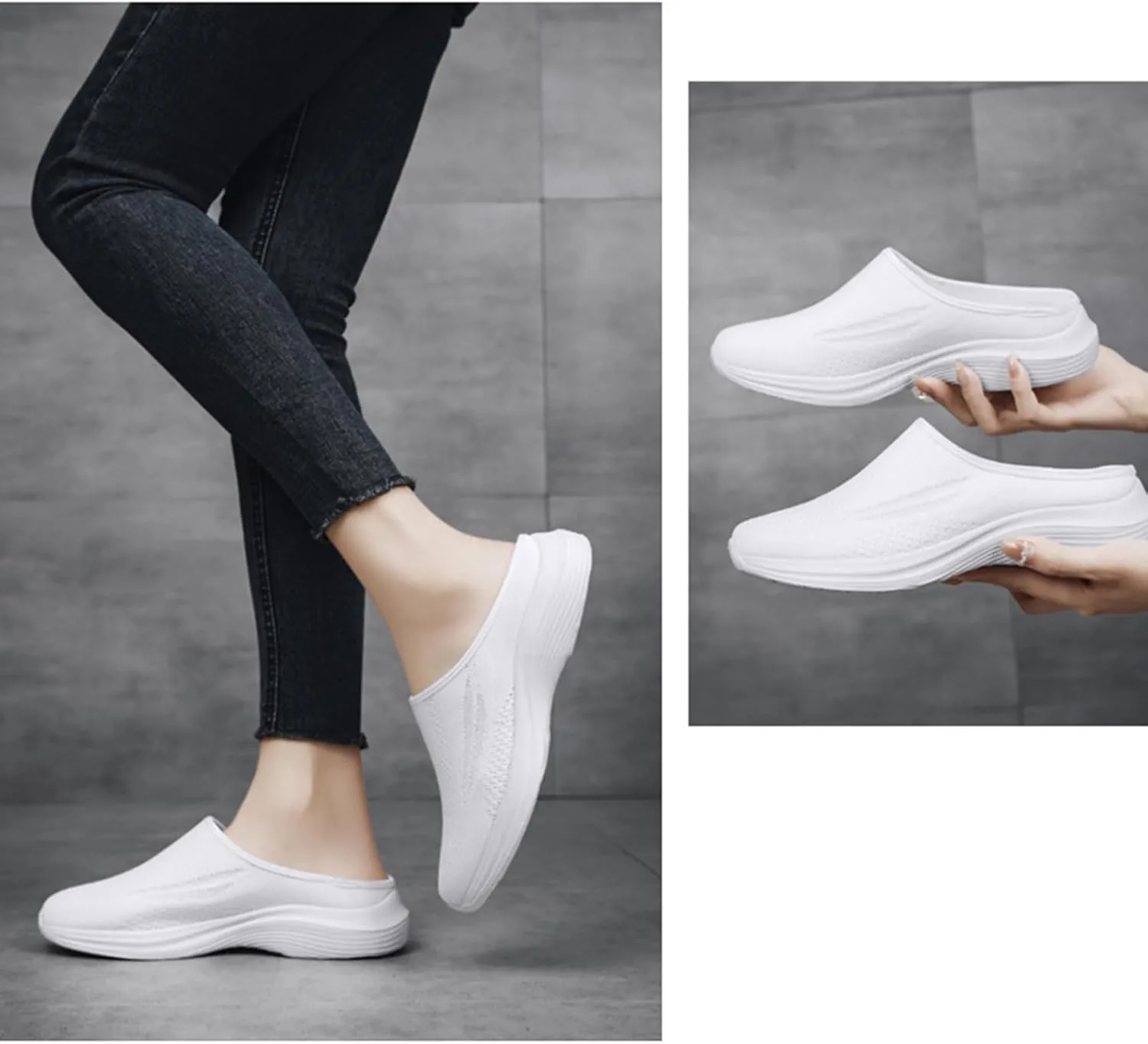 Women's Knitted Wedge Orthopedic Mule Clogs,Comfortable Mesh Soft Platform Lightweight Breathable Closed Toe Slingback Sneakers Sandals with Arch Support for Plantar Fasciitis