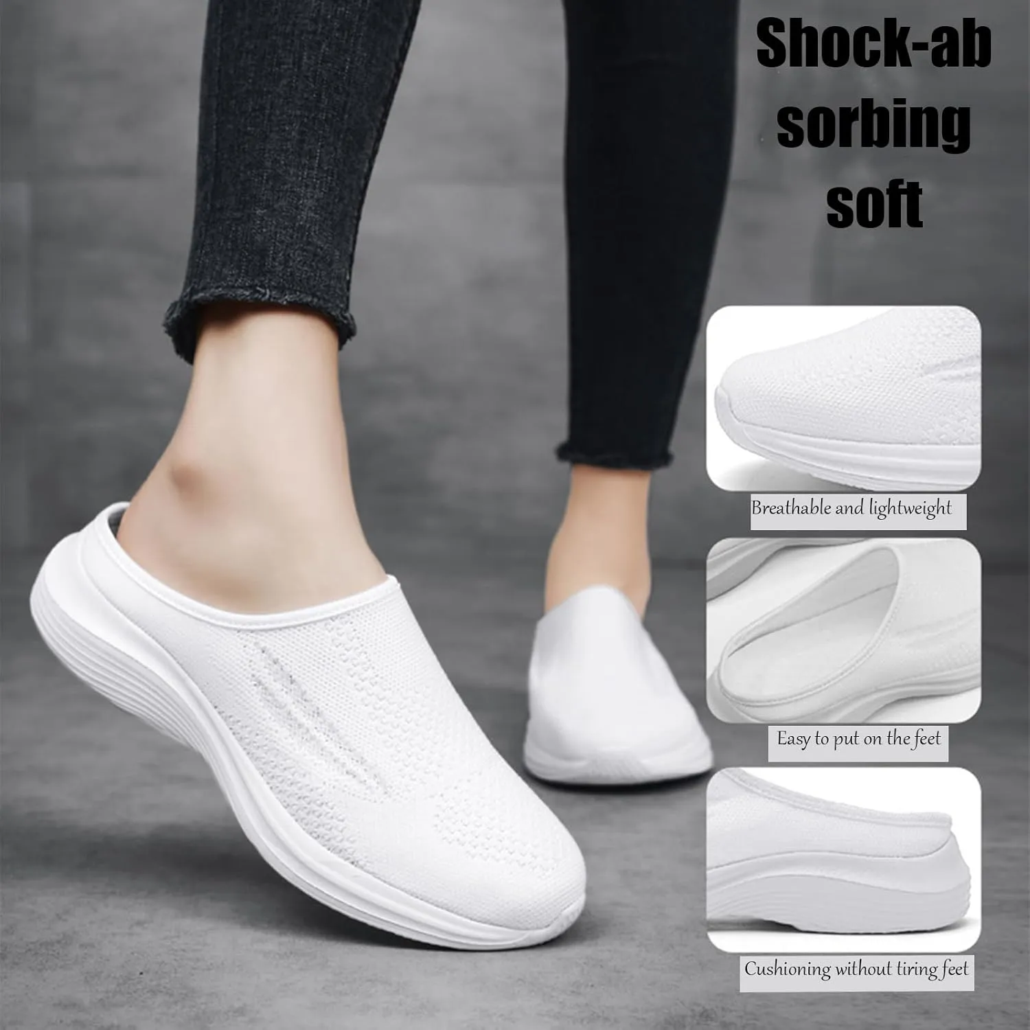 Women's Knitted Wedge Orthopedic Mule Clogs,Comfortable Mesh Soft Platform Lightweight Breathable Closed Toe Slingback Sneakers Sandals with Arch Support for Plantar Fasciitis