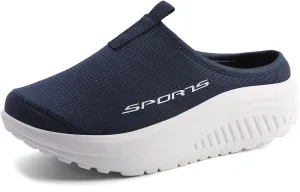 Women's Knitting Platform Slip-On Mule Walking Shoes with Arch-Support Comfort Round Toe Wedge Soft Sole Mesh Open Back Clog Rocking Shoes Lightweight Indoor Outdoor House Slippers