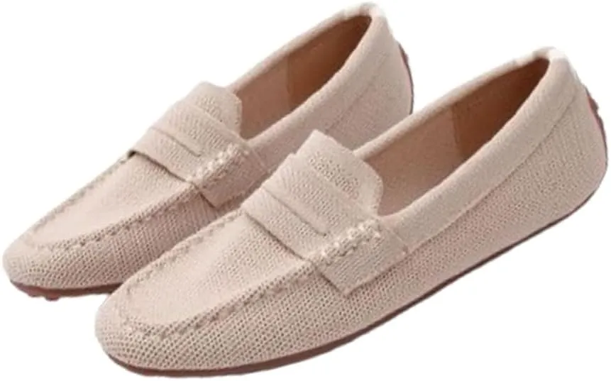 Women’s Lightweight Knit Loafers Driving Loafer, Slip On Flat Boat Shoes Flat Bottom Breathable Loafer Shoes