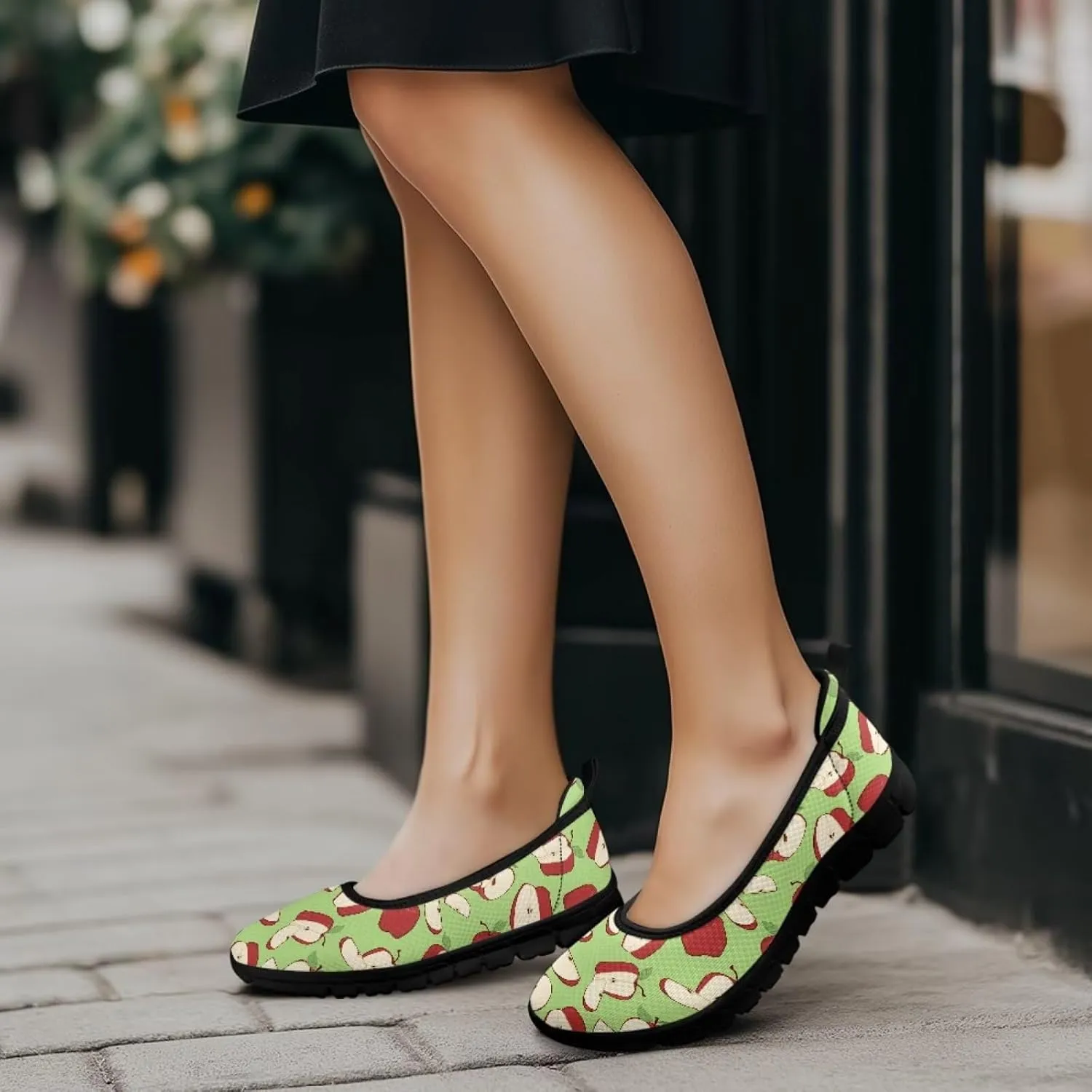 Womens Low Cut Shoes Casual Mesh Loafers Mushroom Tennis Sneakers Lightweight Slip On Fruit Print Breathable Shoe for Workout Walking