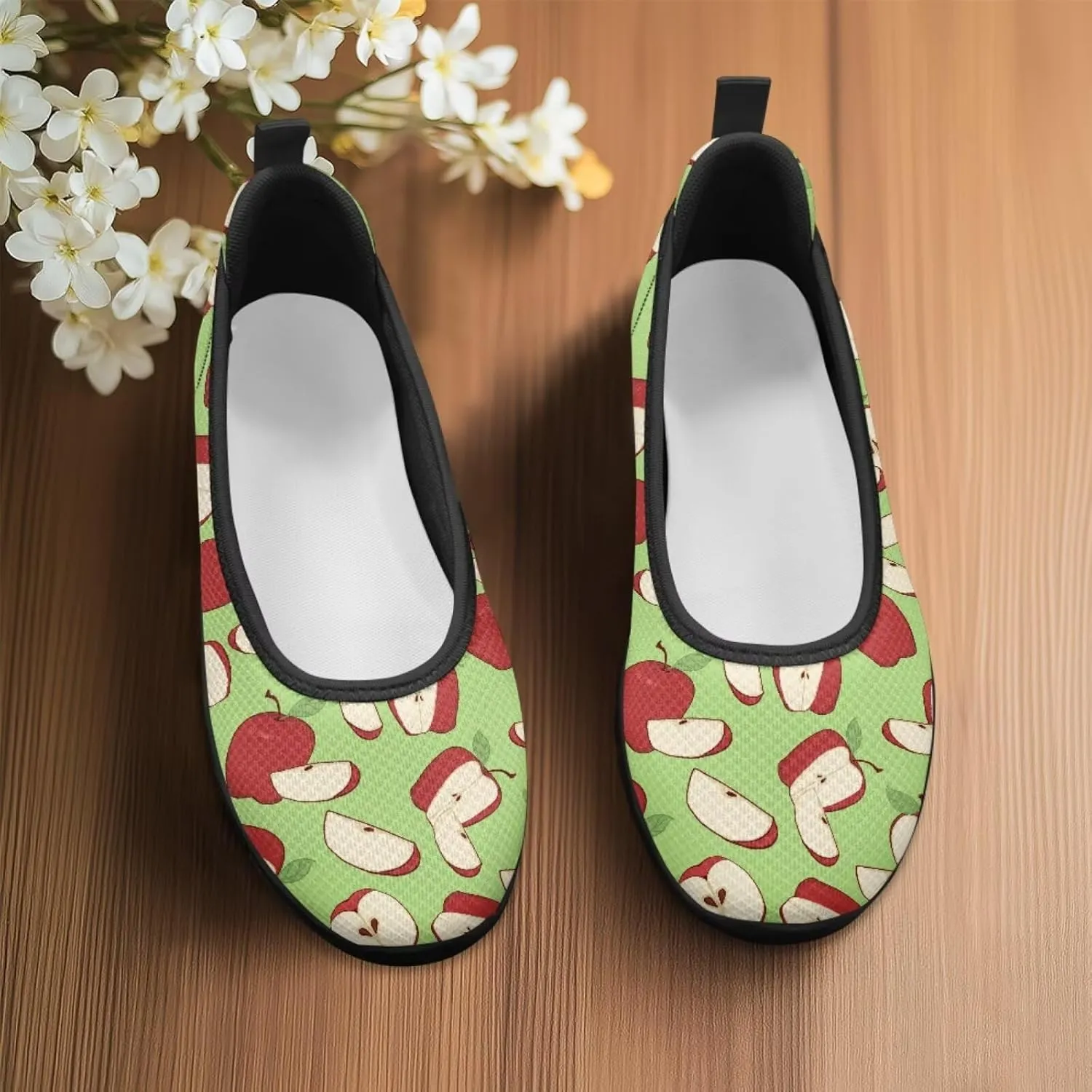 Womens Low Cut Shoes Casual Mesh Loafers Mushroom Tennis Sneakers Lightweight Slip On Fruit Print Breathable Shoe for Workout Walking